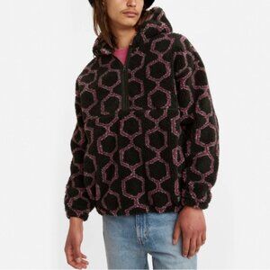 Levi's Cozy Half Zip Keiko Caviar Black Purple Sherpa Hoodie Men's Size Small S